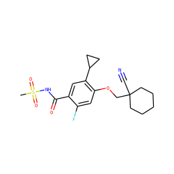 CS(=O)(=O)NC(=O)c1cc(C2CC2)c(OCC2(C#N)CCCCC2)cc1F ZINC000225257635