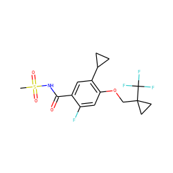 CS(=O)(=O)NC(=O)c1cc(C2CC2)c(OCC2(C(F)(F)F)CC2)cc1F ZINC000216240159