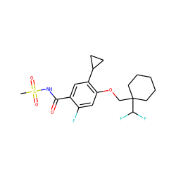 CS(=O)(=O)NC(=O)c1cc(C2CC2)c(OCC2(C(F)F)CCCCC2)cc1F ZINC000261158092
