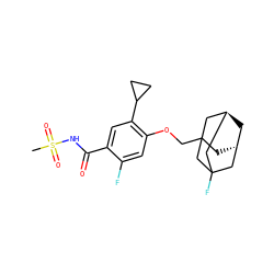 CS(=O)(=O)NC(=O)c1cc(C2CC2)c(OCC23C[C@H]4C[C@@H](CC(F)(C4)C2)C3)cc1F ZINC000225249658