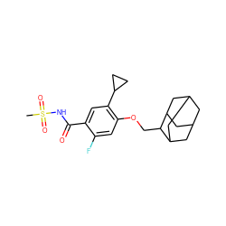 CS(=O)(=O)NC(=O)c1cc(C2CC2)c(OCC2C3CC4CC(C3)CC2C4)cc1F ZINC000225230755