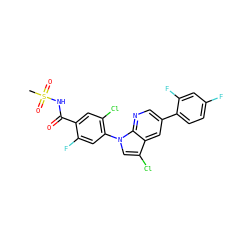 CS(=O)(=O)NC(=O)c1cc(Cl)c(-n2cc(Cl)c3cc(-c4ccc(F)cc4F)cnc32)cc1F ZINC001772587804