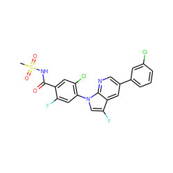 CS(=O)(=O)NC(=O)c1cc(Cl)c(-n2cc(F)c3cc(-c4cccc(Cl)c4)cnc32)cc1F ZINC001772627600