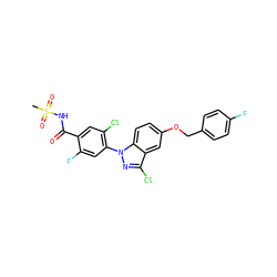 CS(=O)(=O)NC(=O)c1cc(Cl)c(-n2nc(Cl)c3cc(OCc4ccc(F)cc4)ccc32)cc1F ZINC001772576675