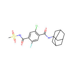 CS(=O)(=O)NC(=O)c1cc(Cl)c(C(=O)NC23CC4CC(CC(C4)C2)C3)cc1F ZINC000261102356