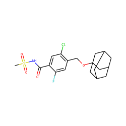 CS(=O)(=O)NC(=O)c1cc(Cl)c(COC23CC4CC(CC(C4)C2)C3)cc1F ZINC000216199649