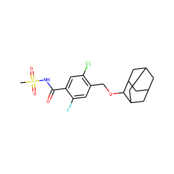 CS(=O)(=O)NC(=O)c1cc(Cl)c(COC2C3CC4CC(C3)CC2C4)cc1F ZINC000216199791