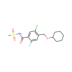 CS(=O)(=O)NC(=O)c1cc(Cl)c(COC2CCCCC2)cc1F ZINC000261109304
