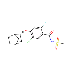 CS(=O)(=O)NC(=O)c1cc(Cl)c(O[C@@H]2C[C@@H]3CC[C@H]2C3)cc1F ZINC000261141657