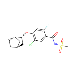 CS(=O)(=O)NC(=O)c1cc(Cl)c(O[C@@H]2C[C@H]3CC[C@H]2C3)cc1F ZINC000261141655