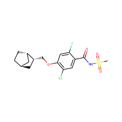 CS(=O)(=O)NC(=O)c1cc(Cl)c(OC[C@@H]2C[C@H]3CC[C@H]2C3)cc1F ZINC000261083613