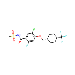 CS(=O)(=O)NC(=O)c1cc(Cl)c(OC[C@H]2CC[C@@H](C(F)(F)F)CC2)cc1F ZINC000261153886