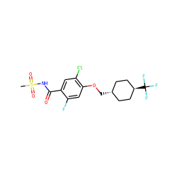 CS(=O)(=O)NC(=O)c1cc(Cl)c(OC[C@H]2CC[C@H](C(F)(F)F)CC2)cc1F ZINC000261153888