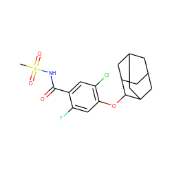 CS(=O)(=O)NC(=O)c1cc(Cl)c(OC2C3CC4CC(C3)CC2C4)cc1F ZINC000206980367