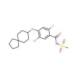CS(=O)(=O)NC(=O)c1cc(Cl)c(OC2CCC3(CCCC3)CC2)cc1F ZINC000261155864