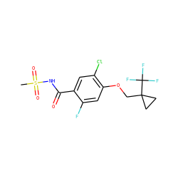 CS(=O)(=O)NC(=O)c1cc(Cl)c(OCC2(C(F)(F)F)CC2)cc1F ZINC000216240223