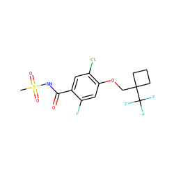 CS(=O)(=O)NC(=O)c1cc(Cl)c(OCC2(C(F)(F)F)CCC2)cc1F ZINC000261183688
