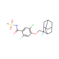 CS(=O)(=O)NC(=O)c1cc(Cl)c(OCC2(F)C3CC4CC(C3)CC2C4)cc1F ZINC000216244628