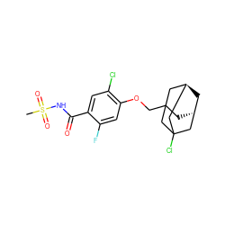 CS(=O)(=O)NC(=O)c1cc(Cl)c(OCC23C[C@H]4C[C@@H](CC(Cl)(C4)C2)C3)cc1F ZINC000225246185