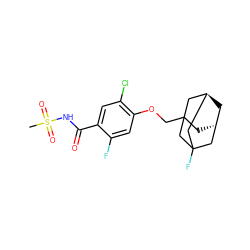 CS(=O)(=O)NC(=O)c1cc(Cl)c(OCC23C[C@H]4C[C@@H](CC(F)(C4)C2)C3)cc1F ZINC000217391231