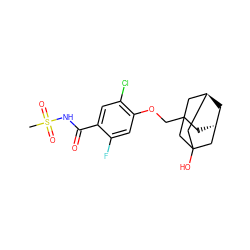 CS(=O)(=O)NC(=O)c1cc(Cl)c(OCC23C[C@H]4C[C@@H](CC(O)(C4)C2)C3)cc1F ZINC000261173550