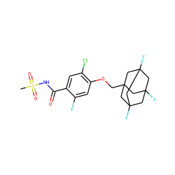 CS(=O)(=O)NC(=O)c1cc(Cl)c(OCC23CC4(F)CC(F)(CC(F)(C4)C2)C3)cc1F ZINC000216248623