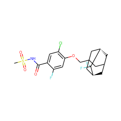 CS(=O)(=O)NC(=O)c1cc(Cl)c(OCC23CC4C[C@@H](C2)C(F)(F)[C@@H](C4)C3)cc1F ZINC000216200285