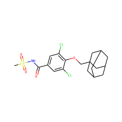 CS(=O)(=O)NC(=O)c1cc(Cl)c(OCC23CC4CC(CC(C4)C2)C3)c(Cl)c1 ZINC000216249985