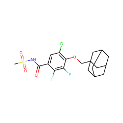 CS(=O)(=O)NC(=O)c1cc(Cl)c(OCC23CC4CC(CC(C4)C2)C3)c(F)c1F ZINC000218447045