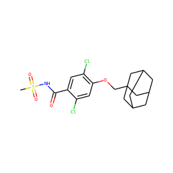 CS(=O)(=O)NC(=O)c1cc(Cl)c(OCC23CC4CC(CC(C4)C2)C3)cc1Cl ZINC000225212638