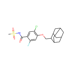 CS(=O)(=O)NC(=O)c1cc(Cl)c(OCC2C3CC4CC(C3)CC2C4)cc1F ZINC000261176990