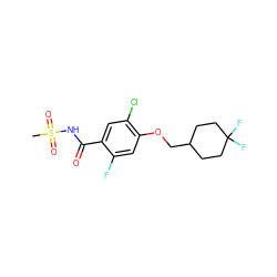 CS(=O)(=O)NC(=O)c1cc(Cl)c(OCC2CCC(F)(F)CC2)cc1F ZINC000216200527