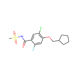 CS(=O)(=O)NC(=O)c1cc(Cl)c(OCC2CCCC2)cc1F ZINC000261179363
