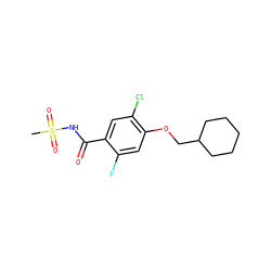 CS(=O)(=O)NC(=O)c1cc(Cl)c(OCC2CCCCC2)cc1F ZINC000216241586