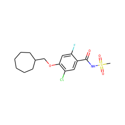 CS(=O)(=O)NC(=O)c1cc(Cl)c(OCC2CCCCCC2)cc1F ZINC000261191987