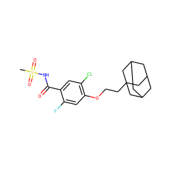 CS(=O)(=O)NC(=O)c1cc(Cl)c(OCCC23CC4CC(CC(C4)C2)C3)cc1F ZINC000206980432