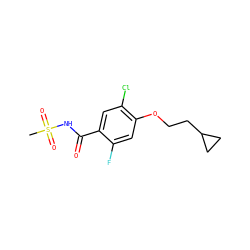 CS(=O)(=O)NC(=O)c1cc(Cl)c(OCCC2CC2)cc1F ZINC000261130024