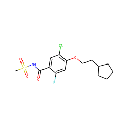 CS(=O)(=O)NC(=O)c1cc(Cl)c(OCCC2CCCC2)cc1F ZINC000261072775