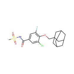 CS(=O)(=O)NC(=O)c1cc(F)c(OCC23CC4CC(CC(C4)C2)C3)c(Cl)c1 ZINC000225230035