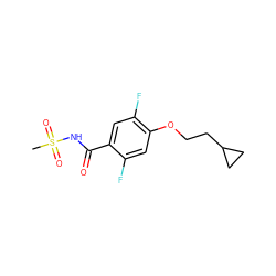 CS(=O)(=O)NC(=O)c1cc(F)c(OCCC2CC2)cc1F ZINC000206968545