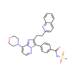 CS(=O)(=O)NC(=O)c1ccc(-c2c(CCc3ccc4ccccc4n3)nc3c(N4CCOCC4)ccnn23)cc1 ZINC001772639061