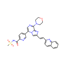 CS(=O)(=O)NC(=O)c1ccc(-c2cnc(N3CCOCC3)c3nc(/C=C/c4ccc5ccccc5n4)cn23)cn1 ZINC001772617061