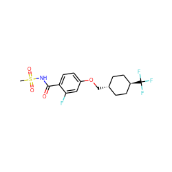 CS(=O)(=O)NC(=O)c1ccc(OC[C@H]2CC[C@H](C(F)(F)F)CC2)cc1F ZINC000261180507
