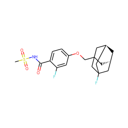CS(=O)(=O)NC(=O)c1ccc(OCC23C[C@H]4C[C@@H](CC(F)(C4)C2)C3)cc1F ZINC000225211629