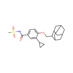 CS(=O)(=O)NC(=O)c1ccc(OCC2C3CC4CC(C3)CC2C4)c(C2CC2)c1 ZINC000225246645
