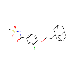 CS(=O)(=O)NC(=O)c1ccc(OCCC23CC4CC(CC(C4)C2)C3)c(Cl)c1 ZINC000216198228
