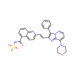 CS(=O)(=O)NC(=O)c1cccc2nc(/C=C/c3nc4c(N5CCOCC5)ccnn4c3-c3ccccc3)ccc12 ZINC001772588387