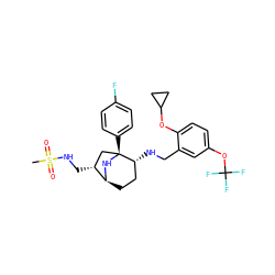 CS(=O)(=O)NC[C@@H]1C[C@@]2(c3ccc(F)cc3)N[C@H]1CC[C@H]2NCc1cc(OC(F)(F)F)ccc1OC1CC1 ZINC000101069494