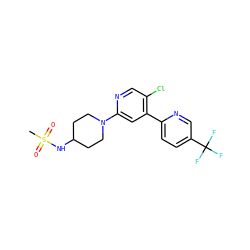 CS(=O)(=O)NC1CCN(c2cc(-c3ccc(C(F)(F)F)cn3)c(Cl)cn2)CC1 ZINC000145297720