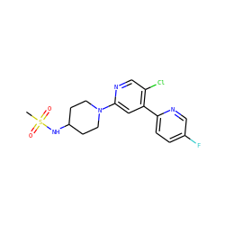 CS(=O)(=O)NC1CCN(c2cc(-c3ccc(F)cn3)c(Cl)cn2)CC1 ZINC000142519339